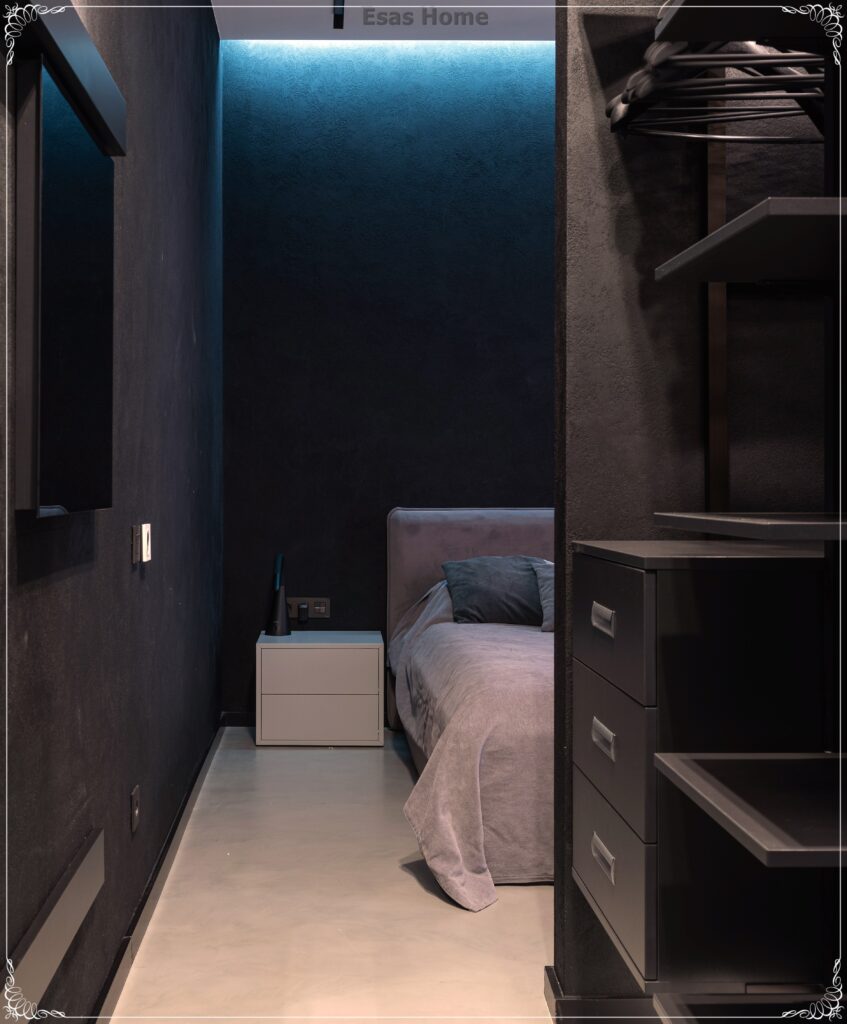 Modern stil yatak odasında koyu renk kullanımı